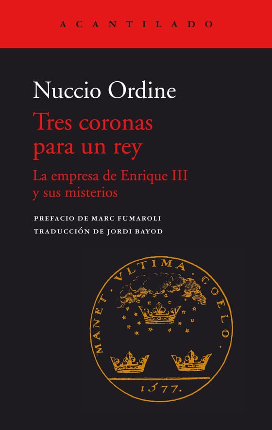Portada de Tres coronas para un rey, de Nuccio Ordine
